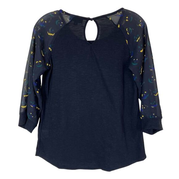ModCloth Sz S Jack-O-Lantern Printed 3/4 Sleeve Keyhole Back Halloween Shirt - Picture 7 of 16
